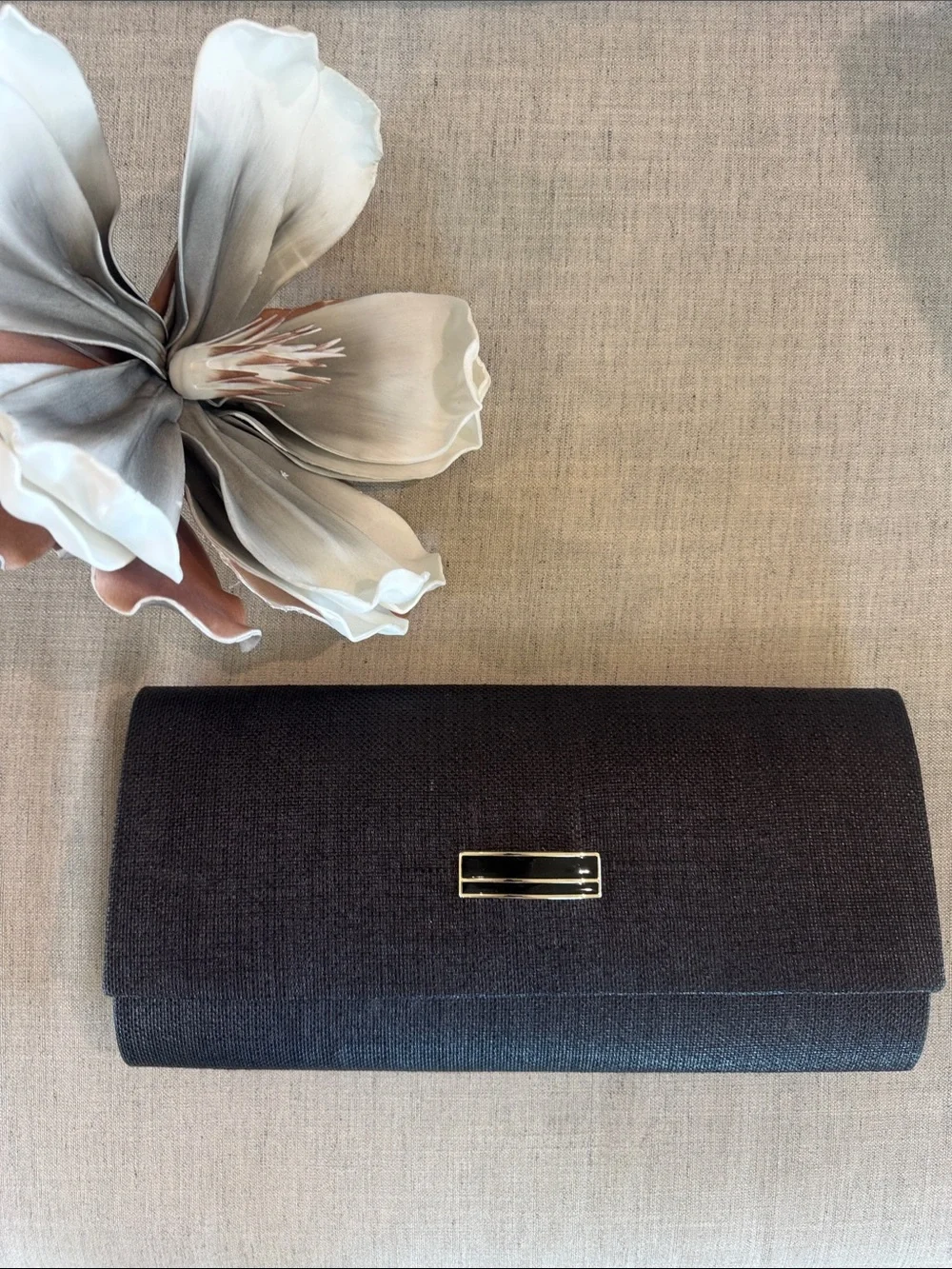 Elegant Black Evening Large Clutch with Gold Accent